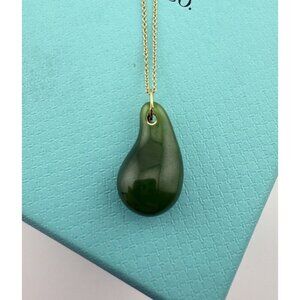 Tiffany & Co. 18k Nephrite Green Jade Teardrop Pendant Necklace
